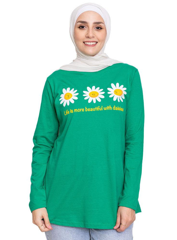 Green Printed Long - Sleeve Design 59 - Khotwh